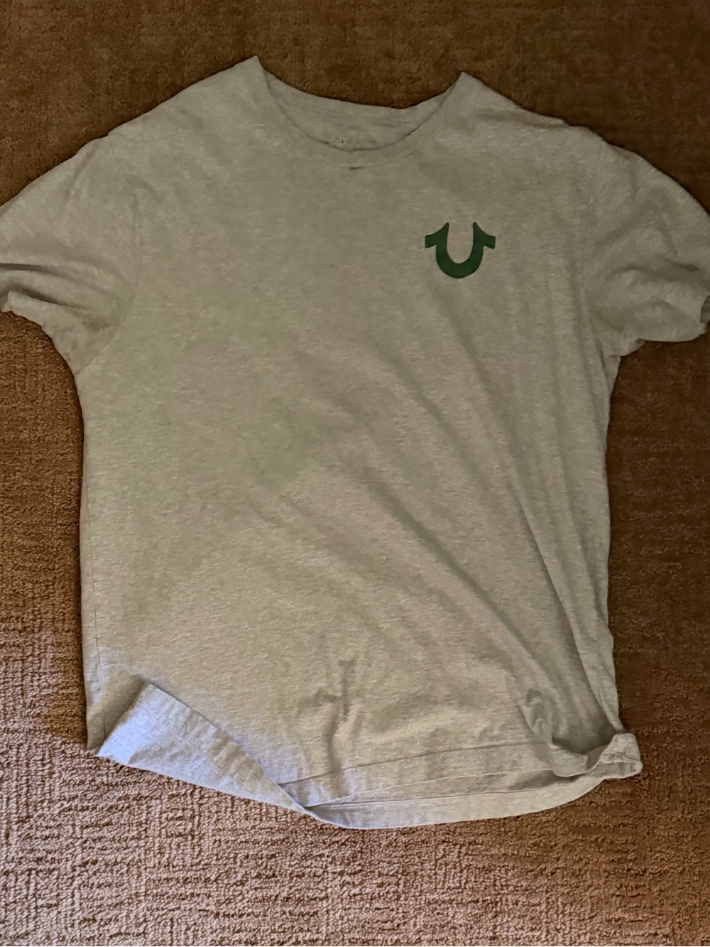 True Religion Light Gray Short Sleeve Tee with Green Horseshoe Logo
